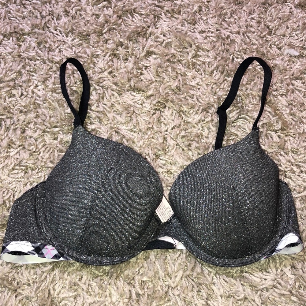 Victoria’s Secret sparkly bra lined denim bra size 34C everyday wear bra gray
